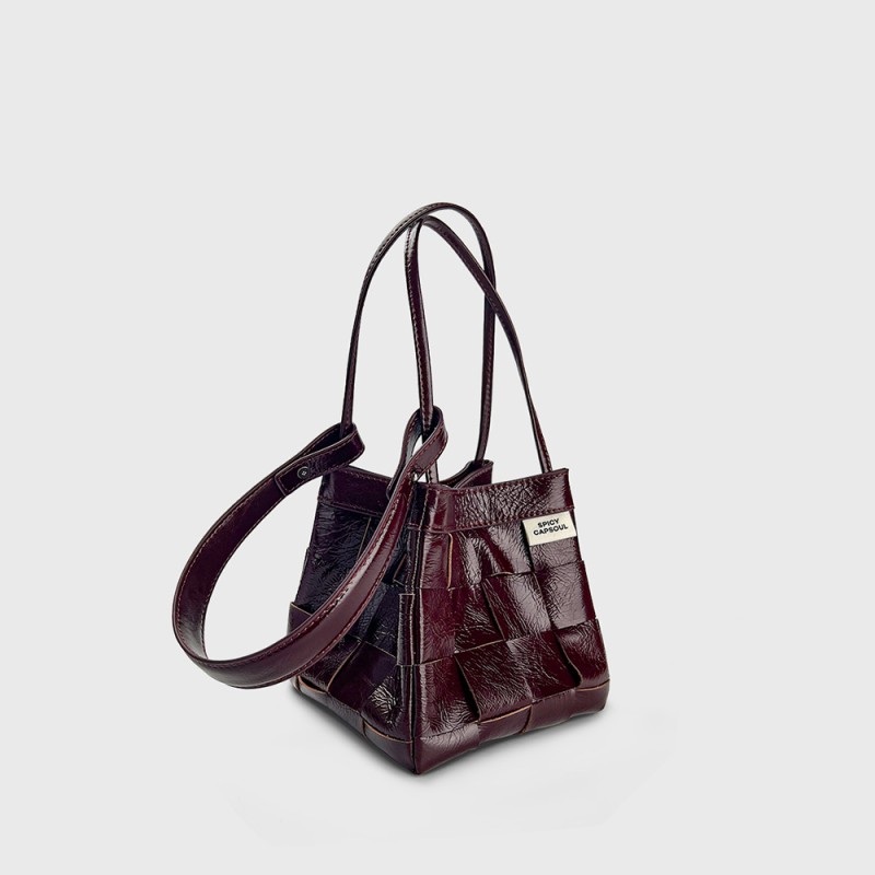 Bucket bag, chain, diamond grid bag, leather one shoulder crossbody bag